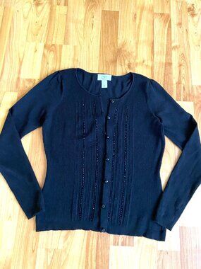 Beaded Black Button Front Cardigan Ann Taylor Loft